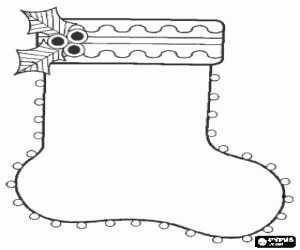 Omalovánka Vánoční ponožka s cesmíny listy