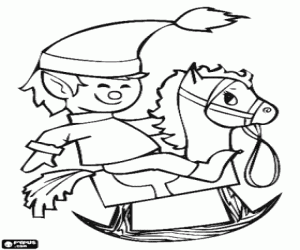 Omalovánka Vánoční skřítek a dřevěný kůň