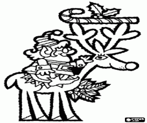 Omalovánka Vánoční skřítek koni soby