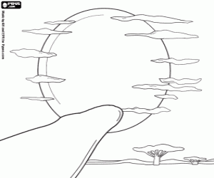 Omalovánka Západ slunce v africké savany