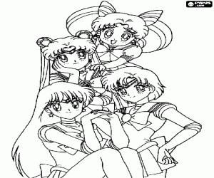 Omalovánka Čtyři hlavní Sailor Soldiers