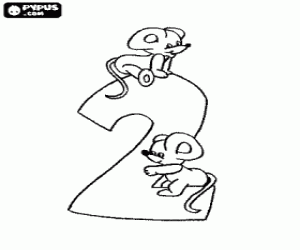 Omalovánka Číslo 2 se dvěma myši