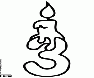 Omalovánka Číslo tři s narozeninovou svíčku