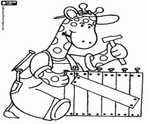 Omalovánka Žirafa jako tesař